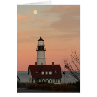 Moon Over Portland Head Lighthouse Cards