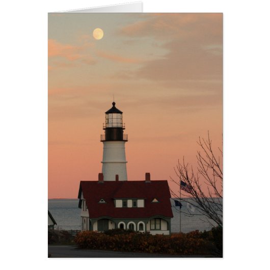 Moon Over Portland Head Lighthouse Cards (Front)