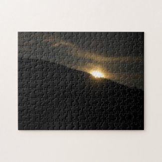 Moon Over Solid Black Mountain Photo Challenging Jigsaw Puzzle