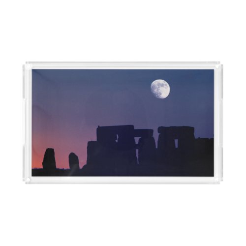 Moon Over Stonehenge  Wiltshire England Acrylic Tray