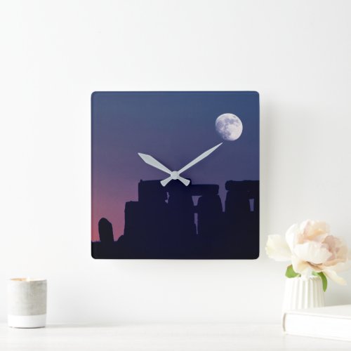 Moon Over Stonehenge | Wiltshire, England Square Wall Clock