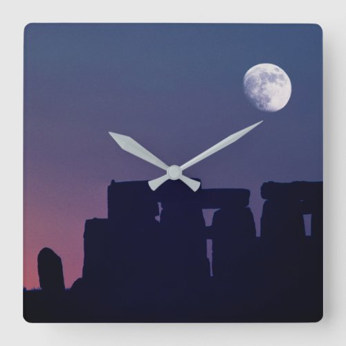 Moon Over Stonehenge  Wiltshire England Square Wall Clock