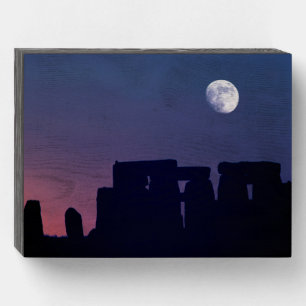 Moon Over Stonehenge   Wiltshire, England Wooden Box Sign