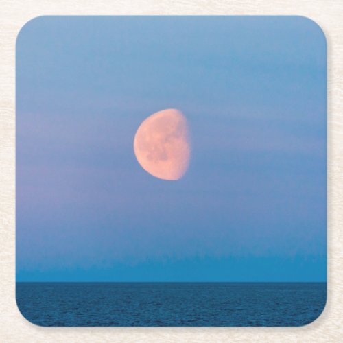 Moon Over the Bering Sea  Russia Far East Square Paper Coaster