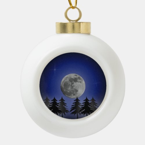 MOON OVER THE FOREST CERAMIC BALL CHRISTMAS ORNAMENT