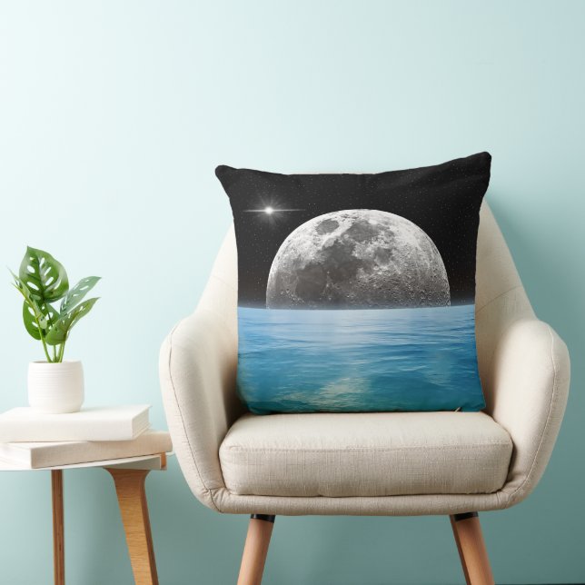 Moon Over the Ocean Throw Pillow (Chair)