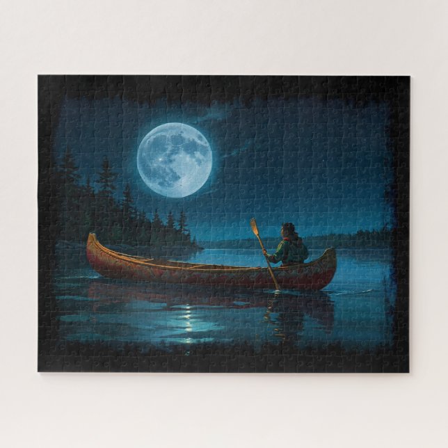 Moon over Vancouver Island and Canoe Jigsaw Puzzle (Horizontal)