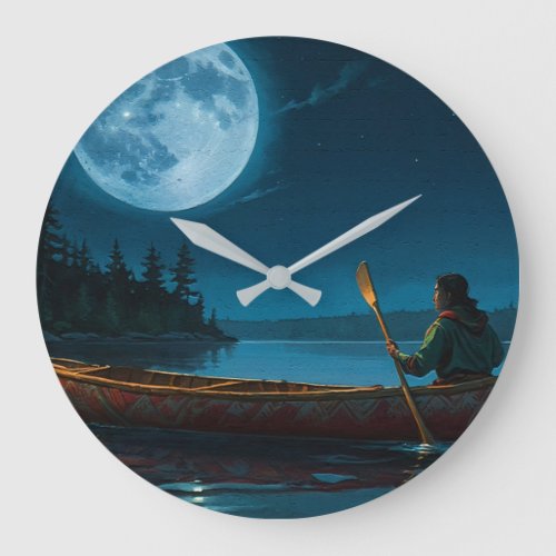 Moon over Vancouver Island and Canoe Large Clock