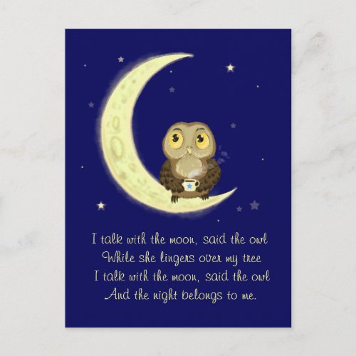 Moon owl midnight coffee poetry postcard