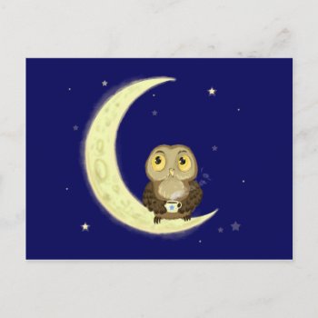 Moon Owl Midnight Coffee Postcard by IronicOwl at Zazzle