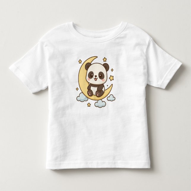 Moon Panda – Cute Panda Sitting on Crescent Toddler T-shirt (Front)