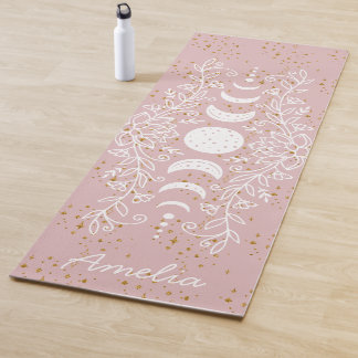 Moon Phase Celestial Stars Lotus Line Drawing Yoga Mat