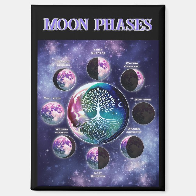 Moon Phase Chart Magnet with Tree of Life | Celest (Front)