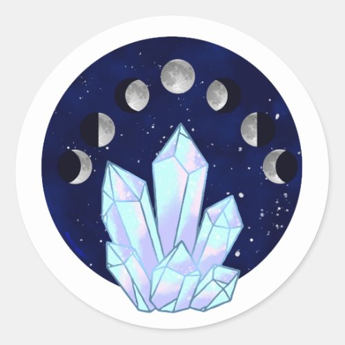 Moon Phase Crystal Classic Round Sticker