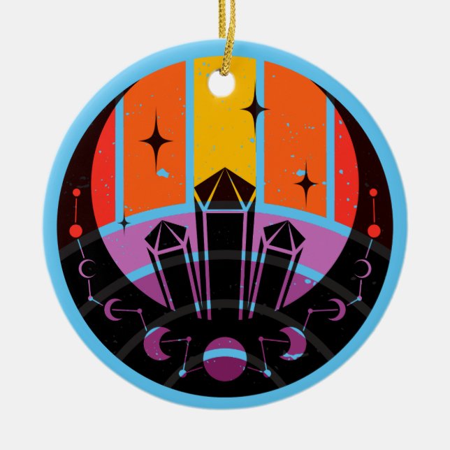 Moon Phase Gemstone Stars Sunset Ceramic Ornament (Front)