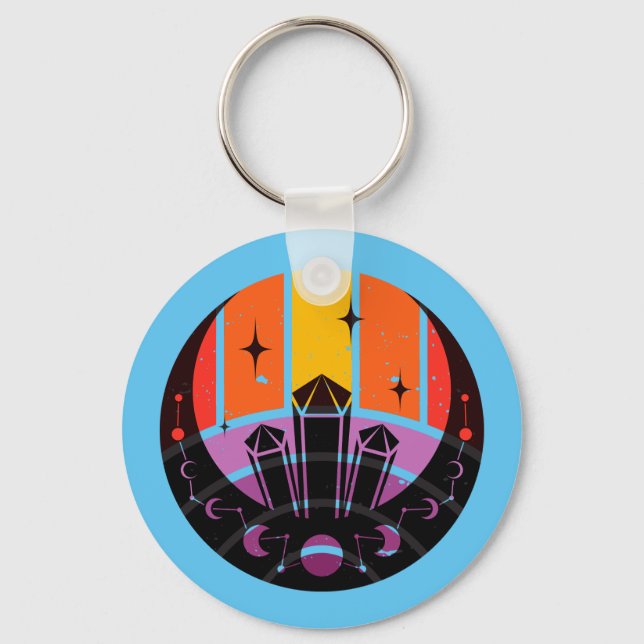 Moon Phase Gemstone Stars Sunset Keychain (Front)