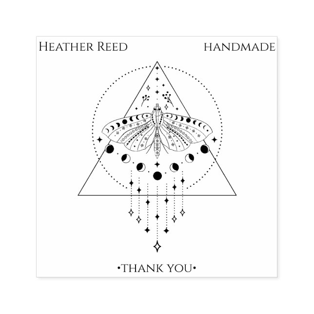 Moon Phase Moth | Handmade Thank You Rubber Stamp (Imprint)