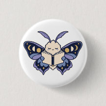 Moon Phase Moth Reading Book Button