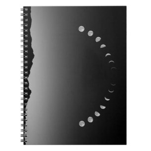 Moon phase notebook, monochrome landscape notebook