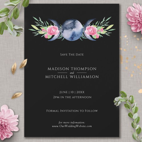 Moon Phase Pink Floral Metaphysical Wedding Save The Date