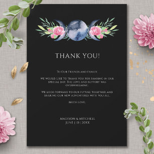 Moon Phase Pink Floral Metaphysical Wedding Thank You Card