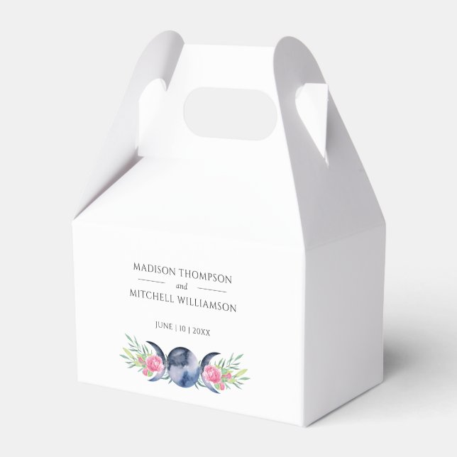 Moon Phase Pink Roses Floral Metaphysical Wedding Favor Boxes (Front Side)