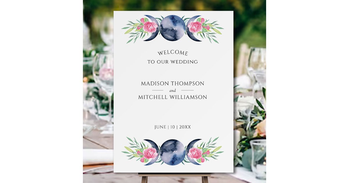 Moon Phase Roses Moon Phase Pink Roses Floral Metaphysical Wedding Foam Board | Zazzle
