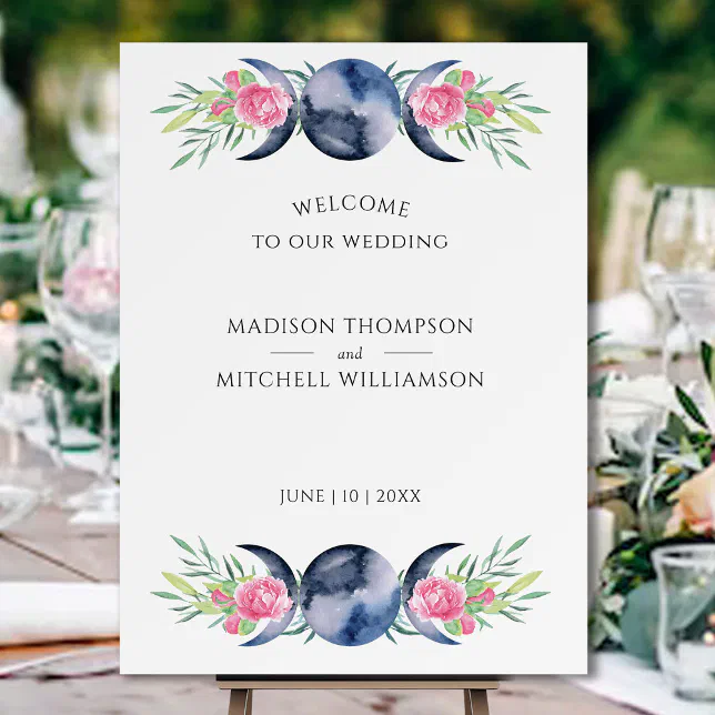 Moon Phase Roses Moon Phase Pink Roses Floral Metaphysical Wedding Foam Board | Zazzle