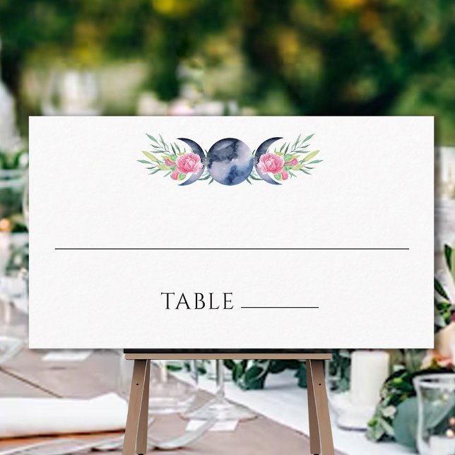 Moon Phase Pink Roses Floral Metaphysical Wedding Place Card (Creator Uploaded)