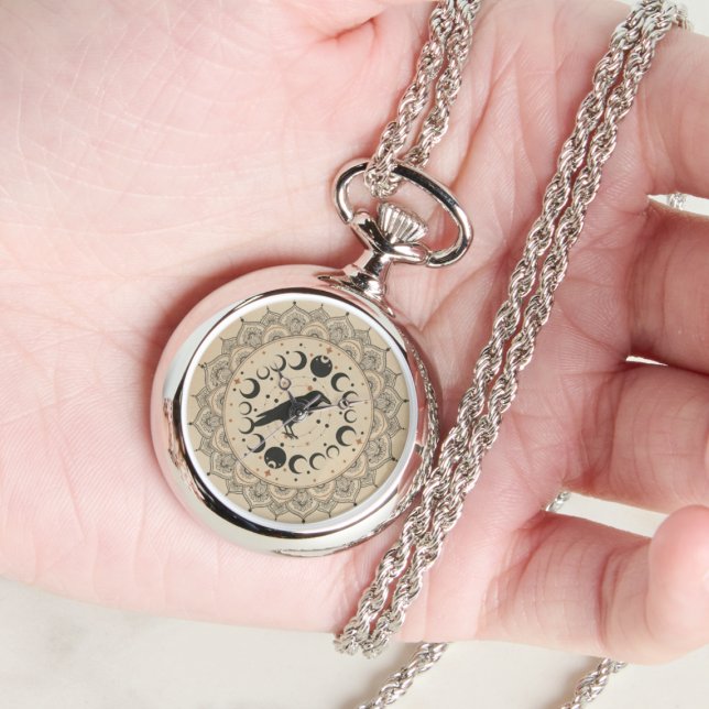 Moon Phase Raven Mandala Watch (Gothic raven watch)