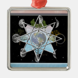 Moon Phase, Seasons Octagram Metal Ornament