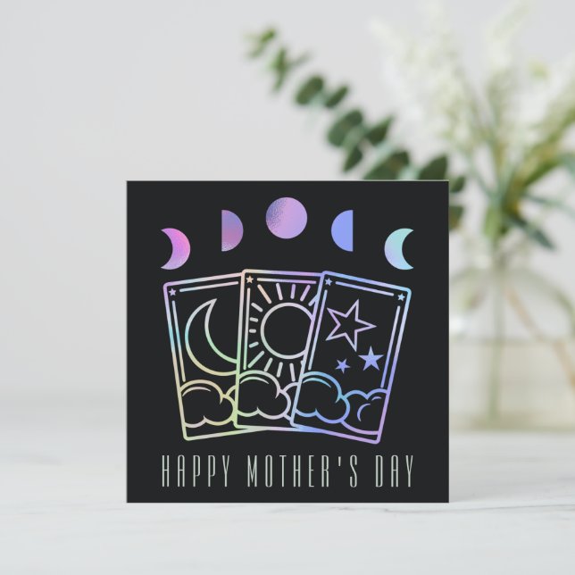 Moon Phase Tarot Mother's Day Holographic Holiday Card (Standing Front)
