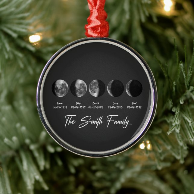 Moon Phase The Smith Family – Custom Names & Dates Metal Ornament (Tree)