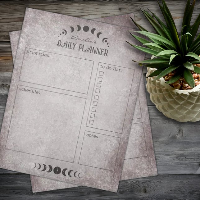 Moon Phase Vintage Goth Personalized Planner  Notepad (Creator Uploaded)