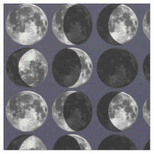 Moon phases. Abstract black dark blue starry sky Fabric