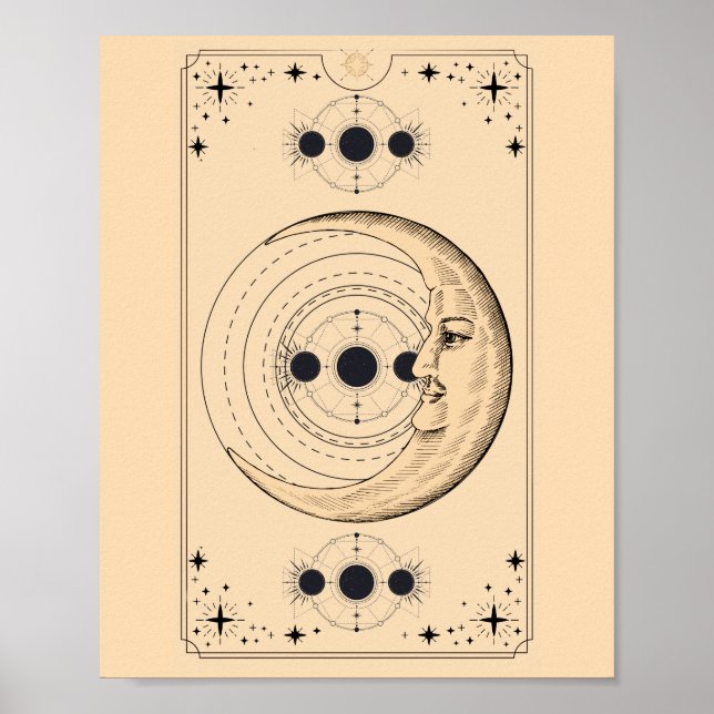 Moon phases ancient tarot card clouds distressed poster (Front)