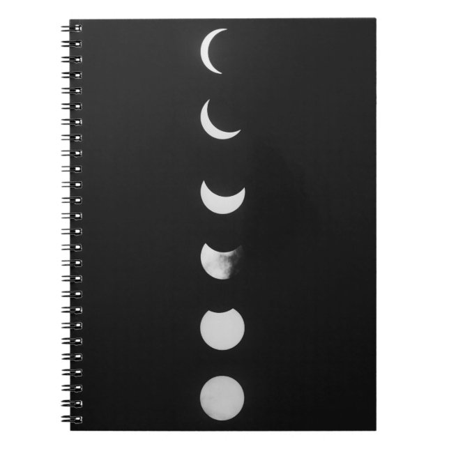Moon Phases And Eclipse in Black and White Photo Notebook (Front)