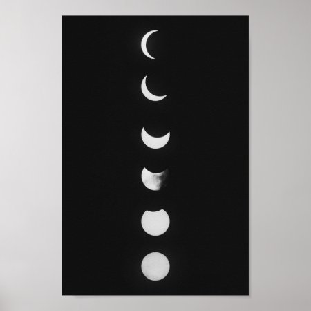 Moon Phases And Eclipse In Black And White Photo Poster