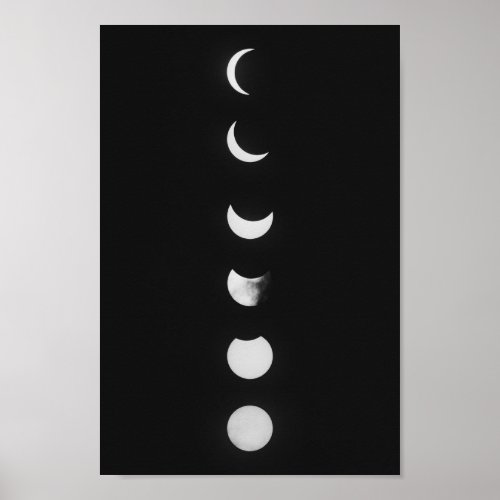 Moon Phases And Eclipse in Black and White Photo Poster