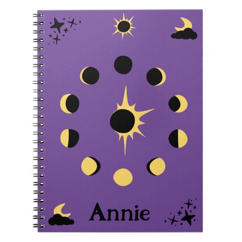 Moon phases and eclipses purple simple celestial notebook