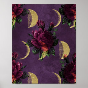 Moon Phases and Purple Roses Gorgeous New Age Poster