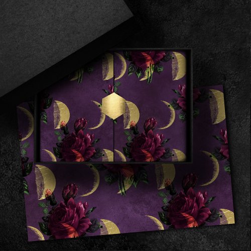 Moon Phases and Purple Roses  Gorgeous New Age Tissue Paper