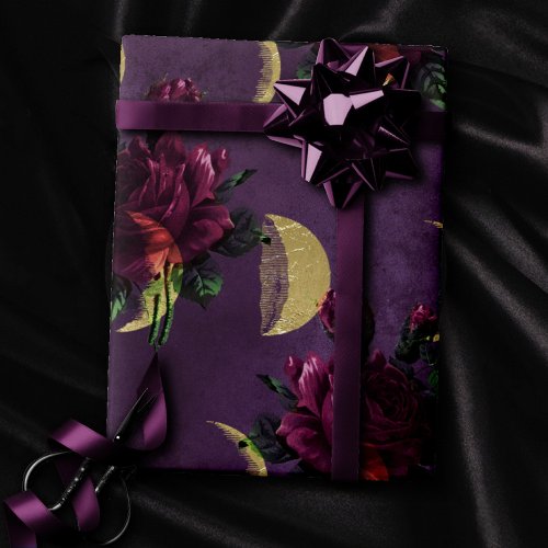 Moon Phases and Purple Roses  Gorgeous New Age Wrapping Paper