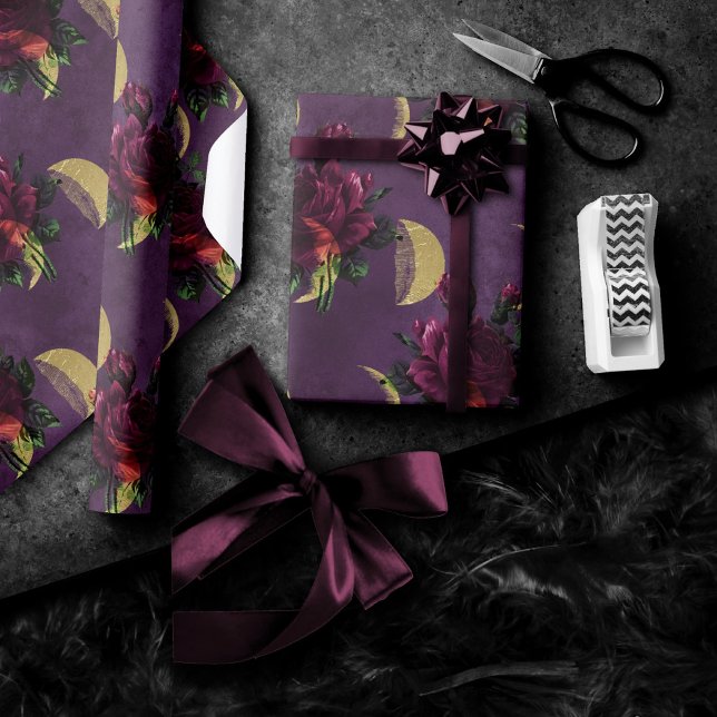 Moon Phases and Purple Roses | Gorgeous New Age Wrapping Paper (Creator Uploaded)
