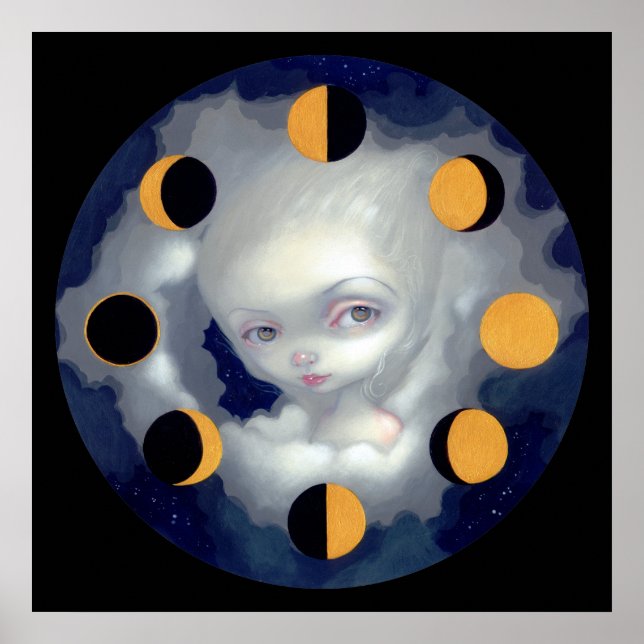 Moon Phases ART PRINT gothic fairy lowbrow big eye (Front)