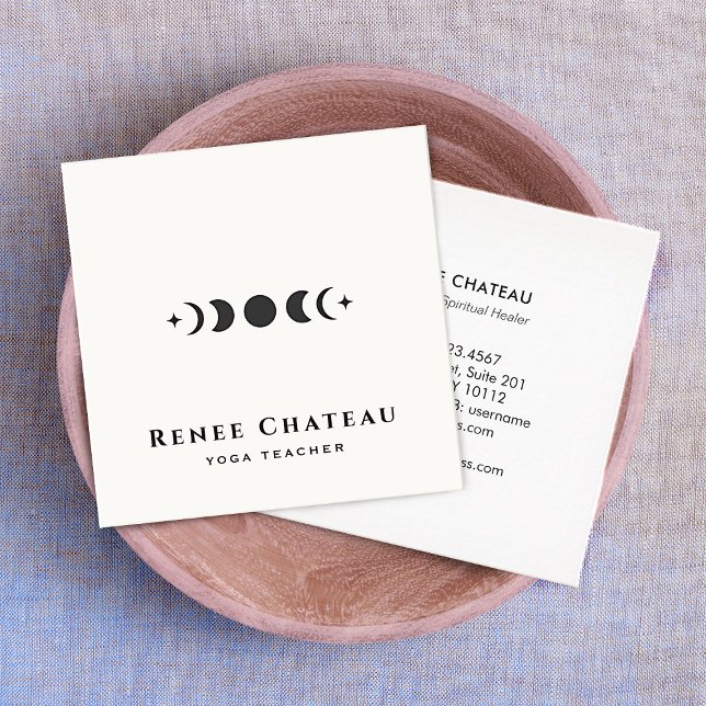 Moon Phases Astrology Yoga Teacher Square Business Card (Creator Uploaded)