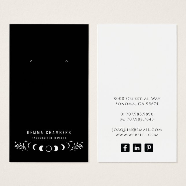 Moon Phases Black Earring Jewelry Display Cards (Front & Back)