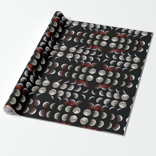 Moon Phases Black Pagan Wiccan Holiday Esbat Wrapping Paper
