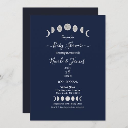 Moon Phases Blue Astrology Celestial Baby Shower Invitation