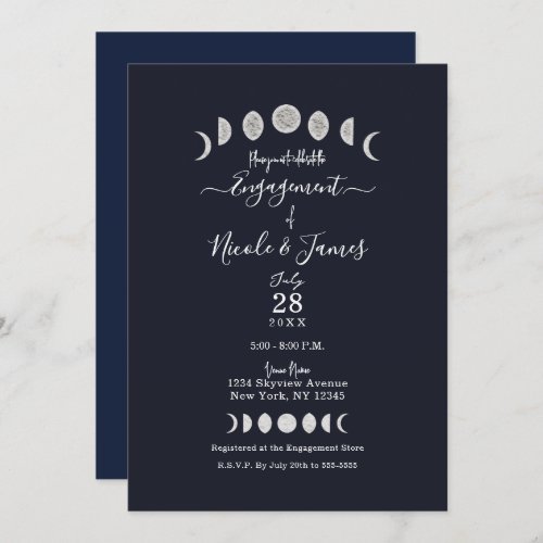 Moon Phases Blue Astrology Celestial Engagement  I Invitation